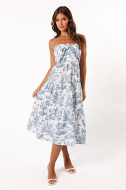 Petal and Pup USA DRESSES Cherie Bow Front Midi Dress - Blue