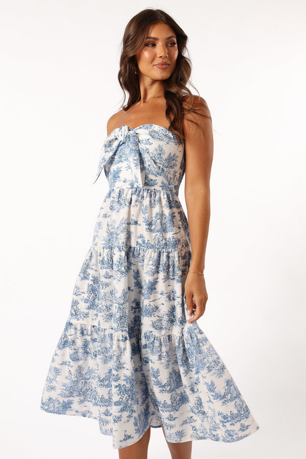 Petal and Pup USA DRESSES Cherie Bow Front Midi Dress - Blue