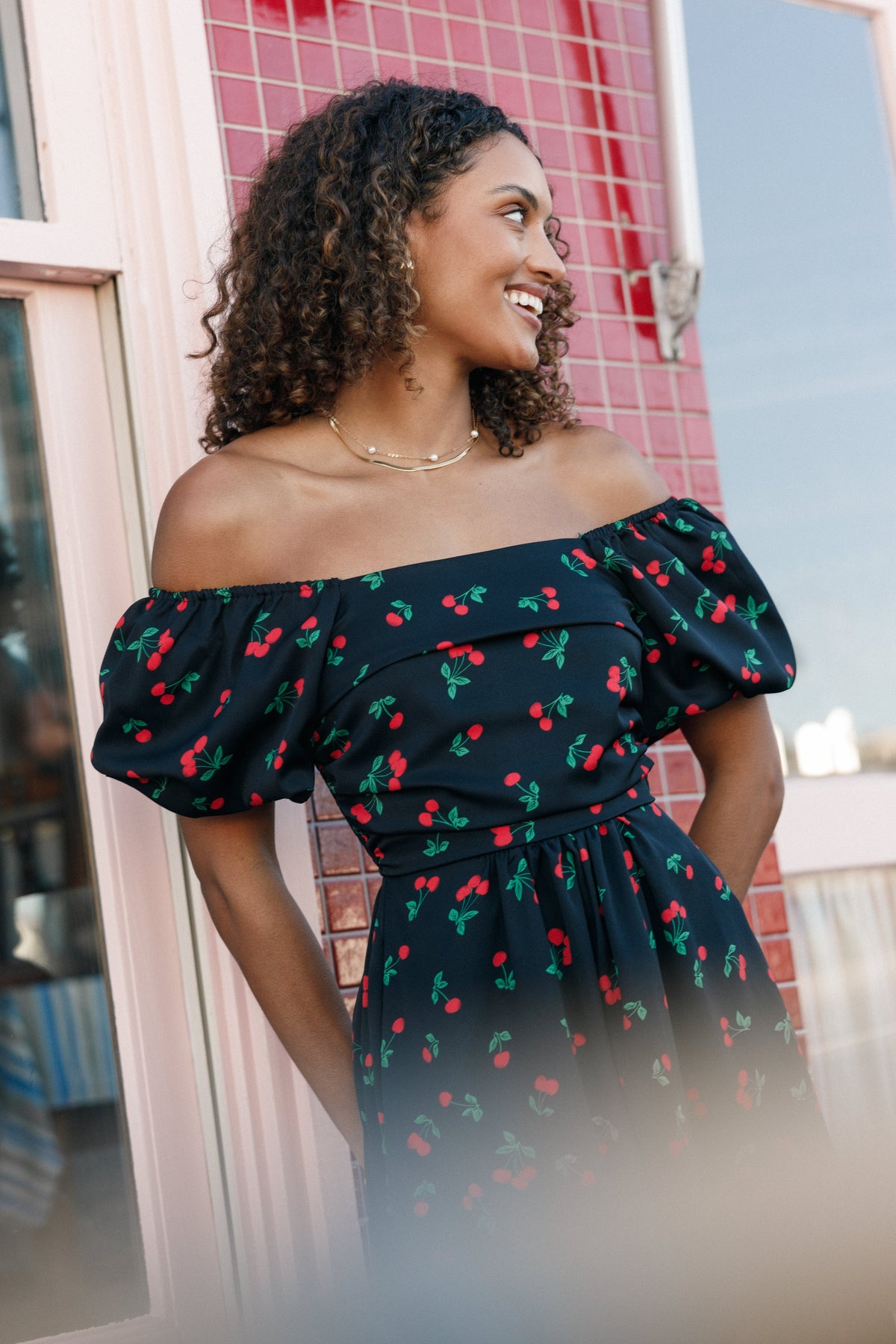 Chlo Puff Sleeve Midi Dress - Cherry Print | Petal & Pup USA Chlo Puff Sleeve Midi Dress - Cherry Print | Petal & Pup USA