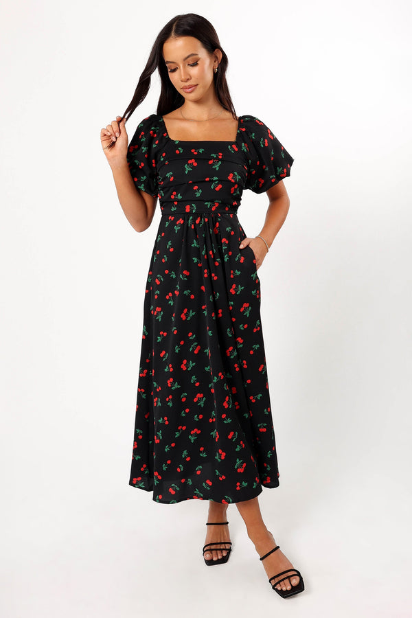 Petal and Pup USA DRESSES Chlo Puff Sleeve Midi Dress - Cherry Print