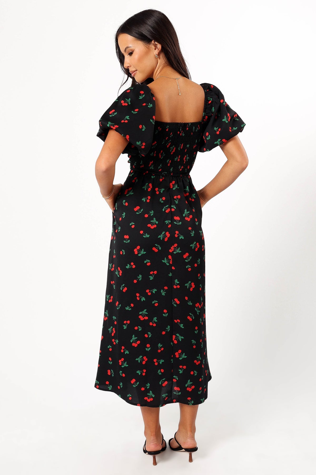 Chlo Puff Sleeve Midi Dress - Cherry Print | Petal & Pup USA Chlo Puff Sleeve Midi Dress - Cherry Print | Petal & Pup USA