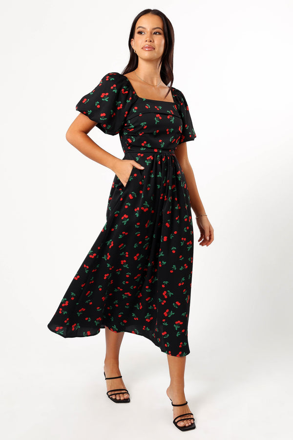 Petal and Pup USA DRESSES Chlo Puff Sleeve Midi Dress - Cherry Print