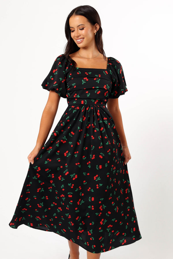 Petal and Pup USA DRESSES Chlo Puff Sleeve Midi Dress - Cherry Print