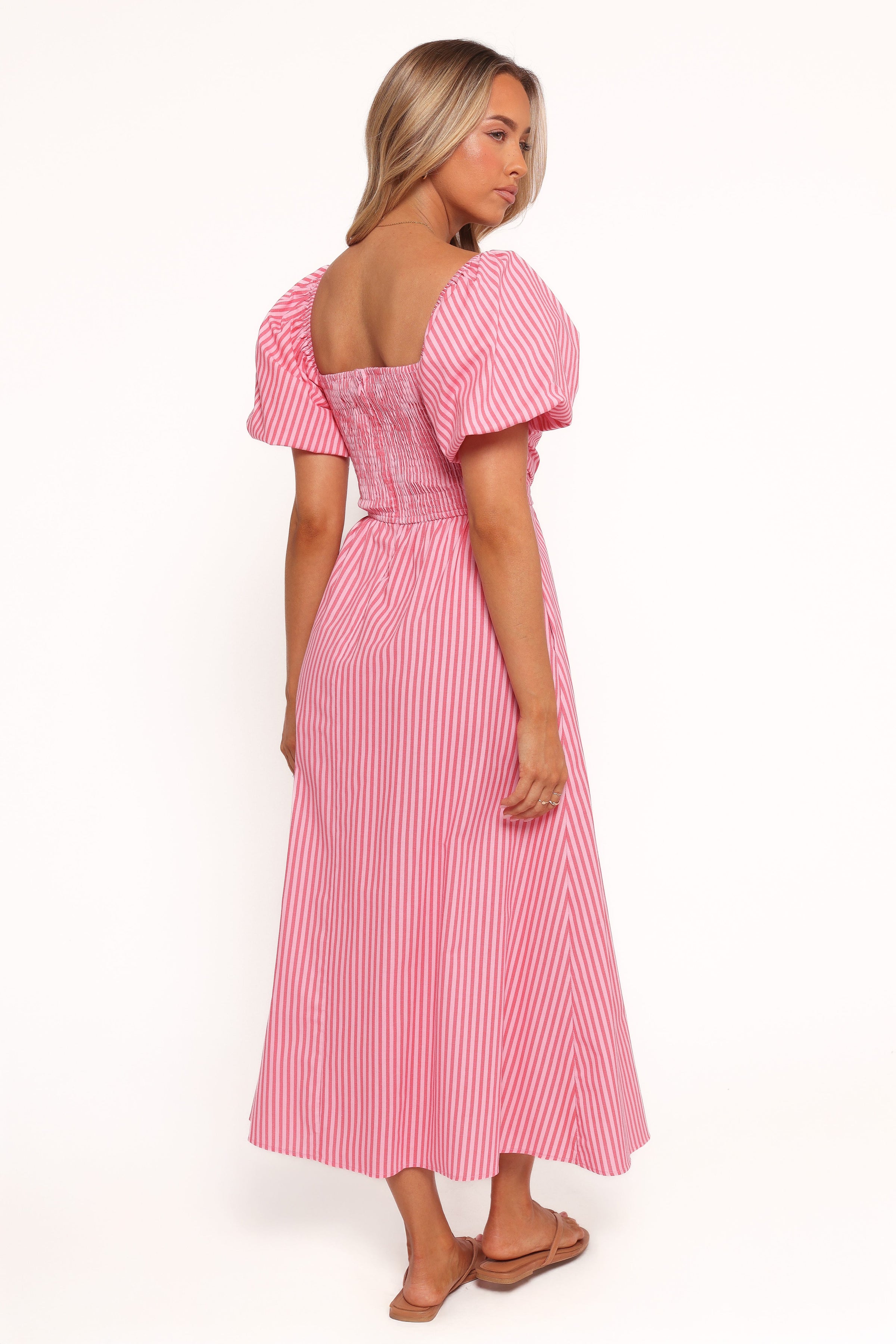 Petal and Pup USA DRESSES Chlo Puff Sleeve Midi Dress - Red Stripe (Hold for Rack)