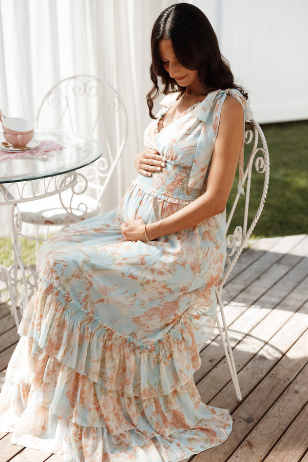 Petal and Pup USA DRESSES Christabel Tiered Maxi Dress - Blue Floral