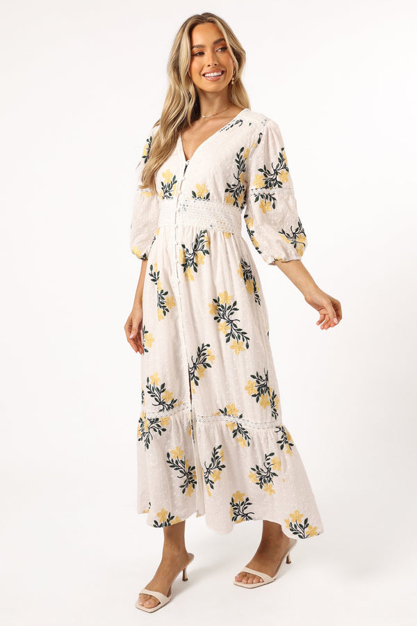 Petal and Pup USA DRESSES Christie Maxi Dress - White Yellow Floral