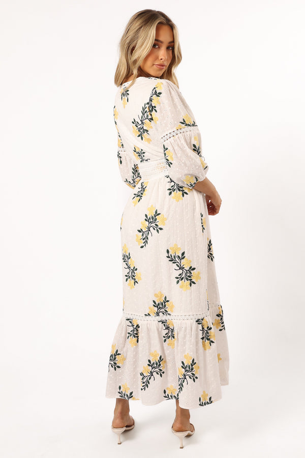 Petal and Pup USA DRESSES Christie Maxi Dress - White Yellow Floral