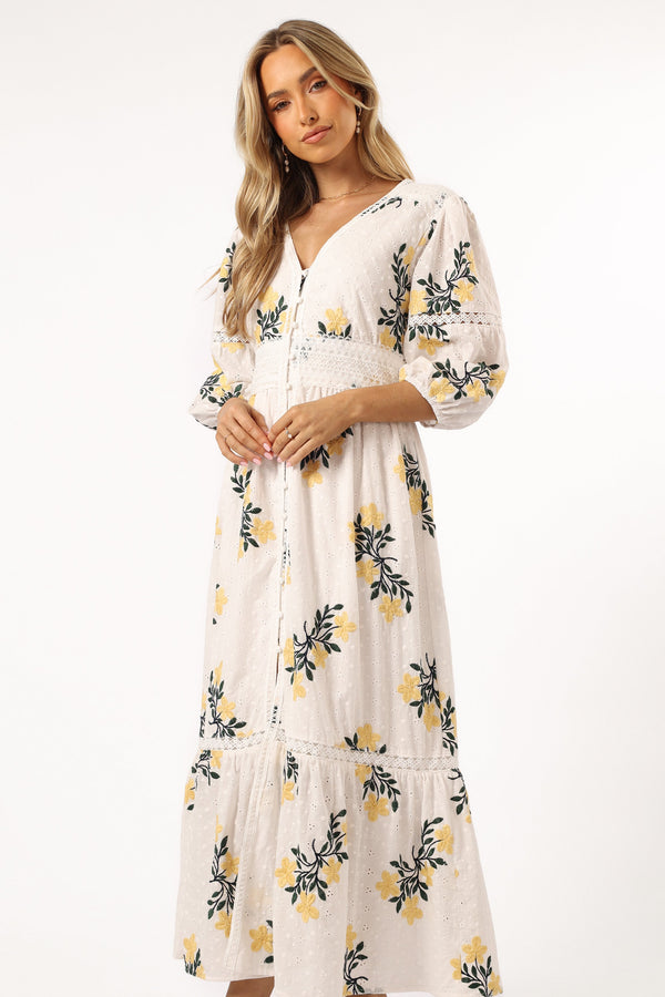 Petal and Pup USA DRESSES Christie Maxi Dress - White Yellow Floral