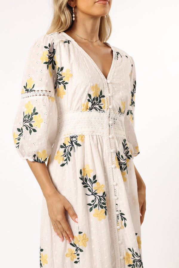 Petal and Pup USA DRESSES Christie Maxi Dress - White Yellow Floral