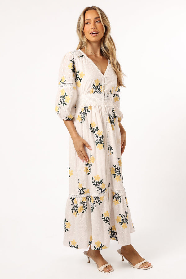 Petal and Pup USA DRESSES Christie Maxi Dress - White Yellow Floral