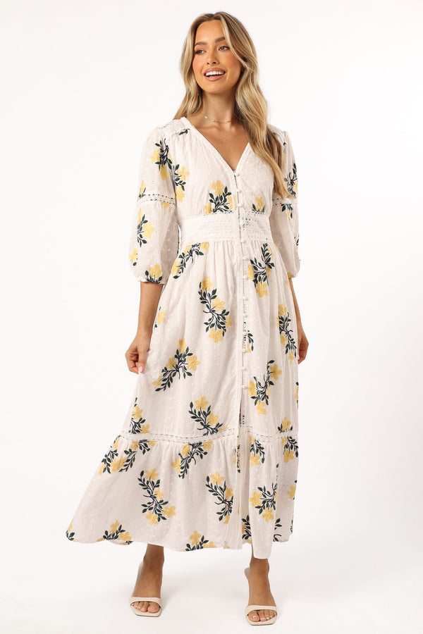 Petal and Pup USA DRESSES Christie Maxi Dress - White Yellow Floral