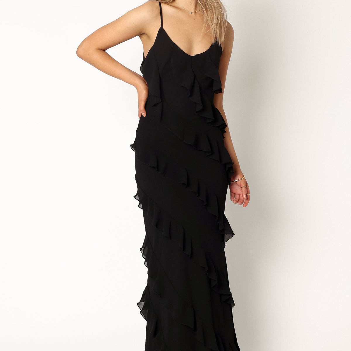 ruffle maxi dress reviews Barcelona Ruffle Maxi Dress