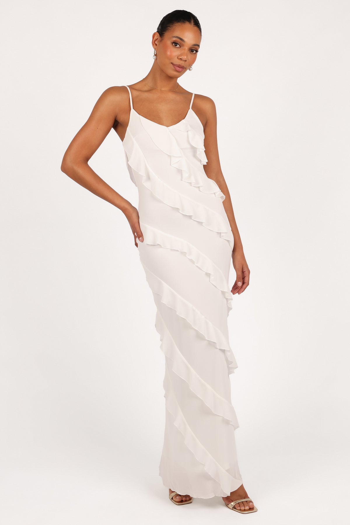 flowy ruffle white dress Chateau White Ruffle Maxi Dress - XL Size - Women's Dresses
