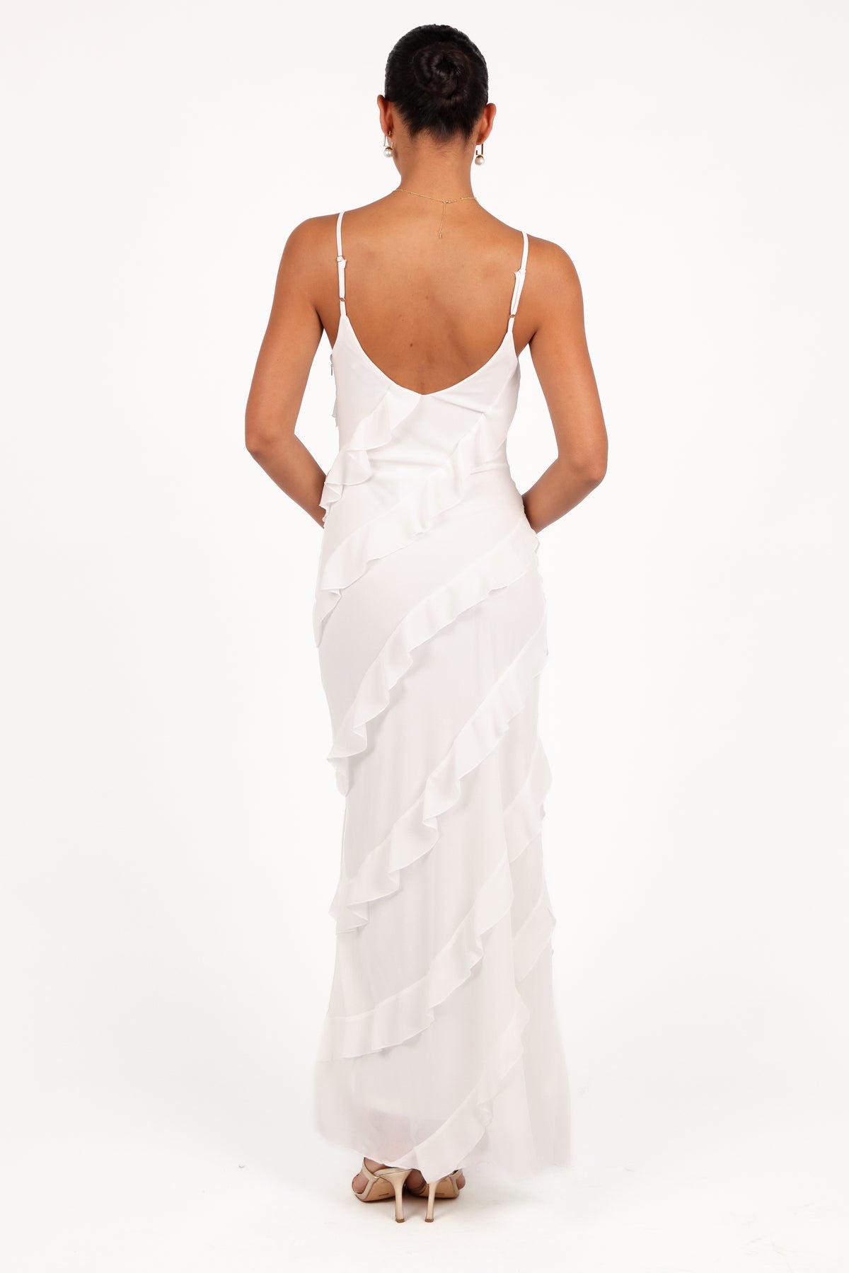 navy blue dress for baby girl Francoise White Cowl Neck Backless Maxi Dress With Lace Insert – Club L  London