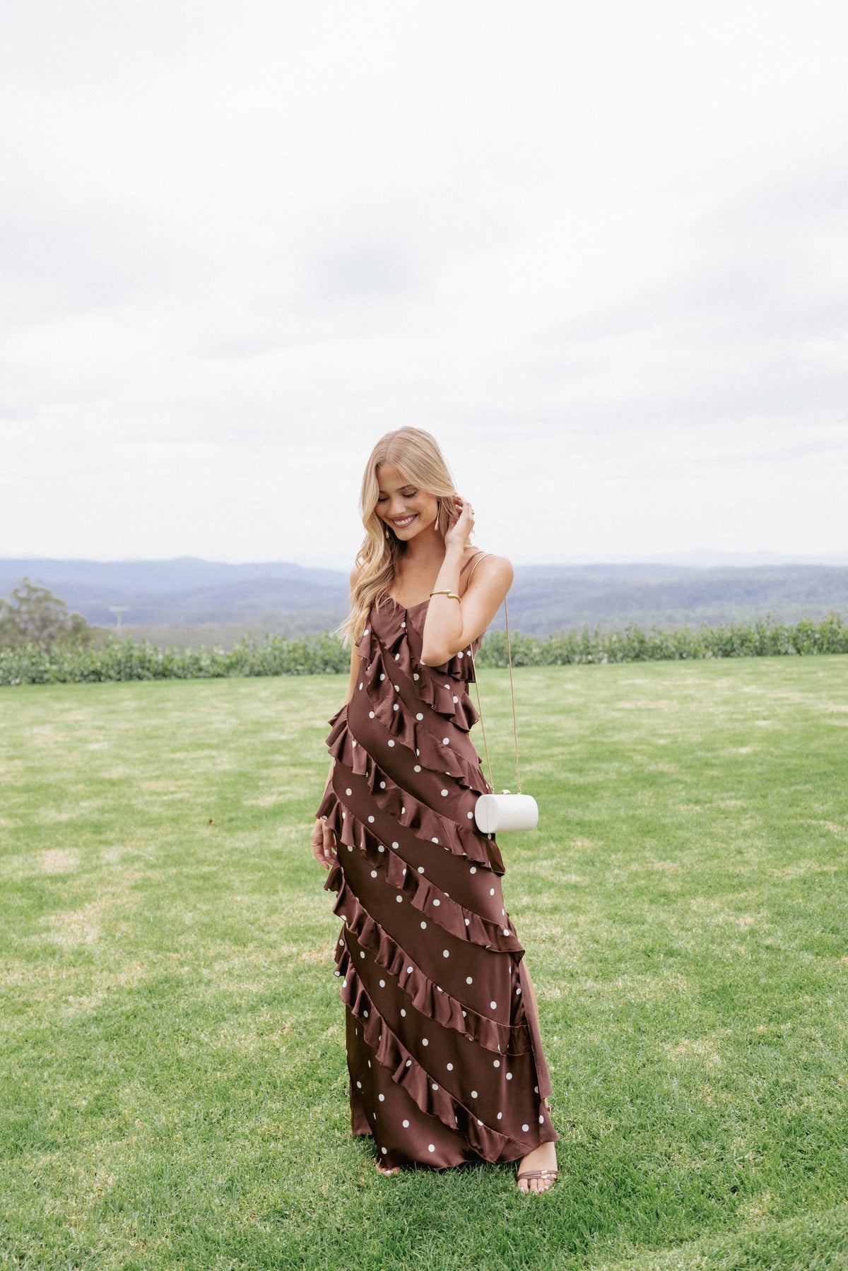 Ciao Ruffles Maxi Satin Dress