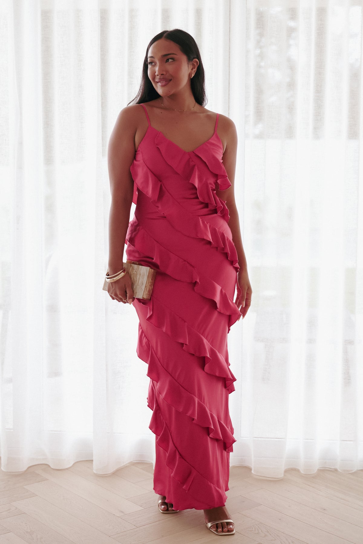 Petal and Pup Women's Ciao Ruffles Maxi Satin Dress