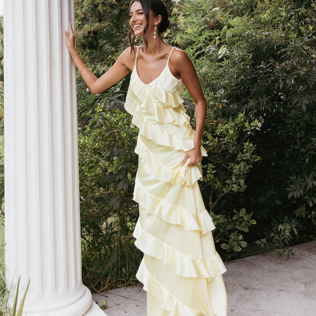 pale yellow bridesmaid dress Sheath-Column Maxi Chiffon Dresses COCOMELODY CB0826, Agave Green The lightweight chiffon fabric creates an airy look that photographs beautifully in natural light Yellow Bridesmaid Dresses: 21 Bright