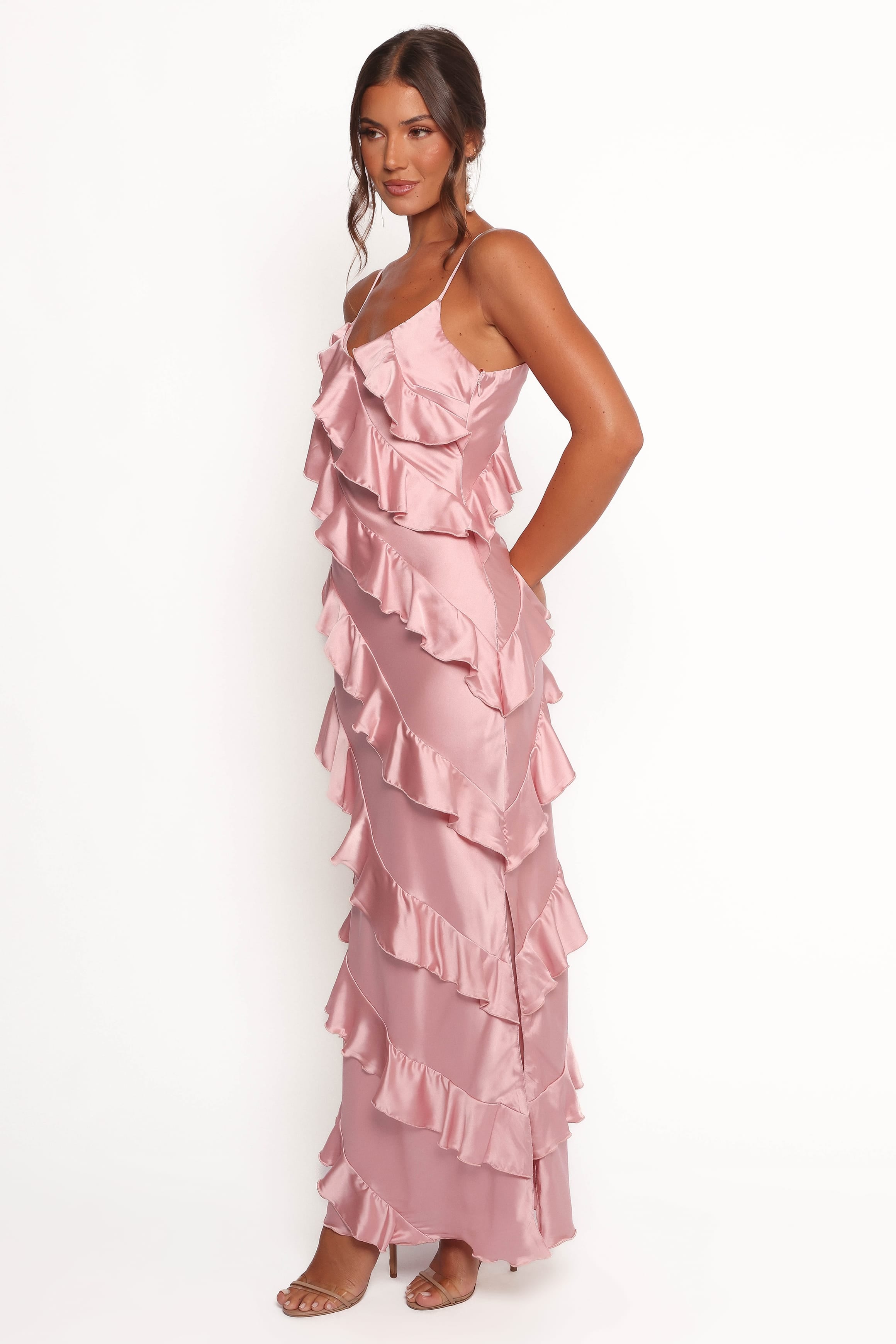 Ciao Ruffles Maxi Satin Dress - Pink | Petal & Pup USA Ciao Ruffles Maxi Satin Dress - Pink | Petal & Pup USA