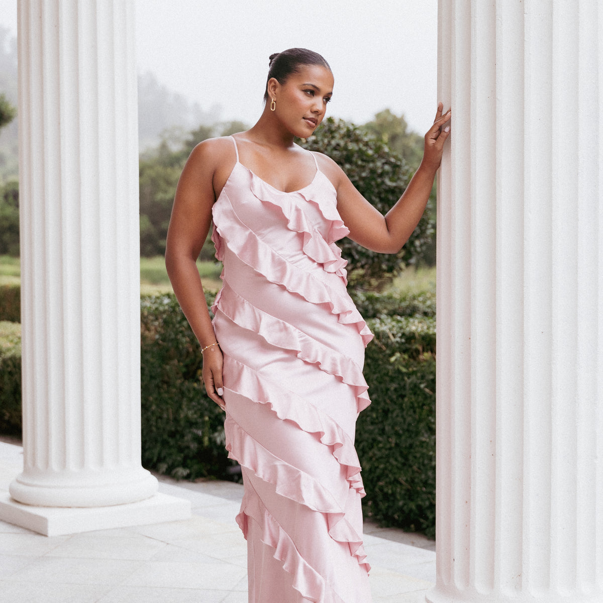 Ciao Ruffles Maxi Satin Dress - Pink | Petal & Pup USA Ciao Ruffles Maxi Satin Dress - Pink | Petal & Pup USA