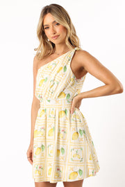 Petal and Pup USA DRESSES Cintrico One Shoulder Mini Dress - Lemon