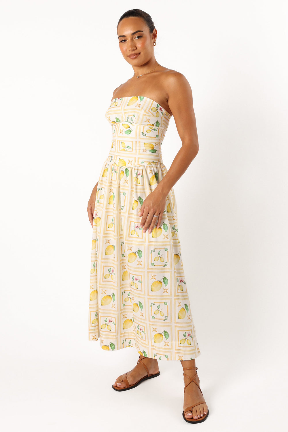 Petal and Pup USA DRESSES Cintrico Strapless Midi Dress - Lemon