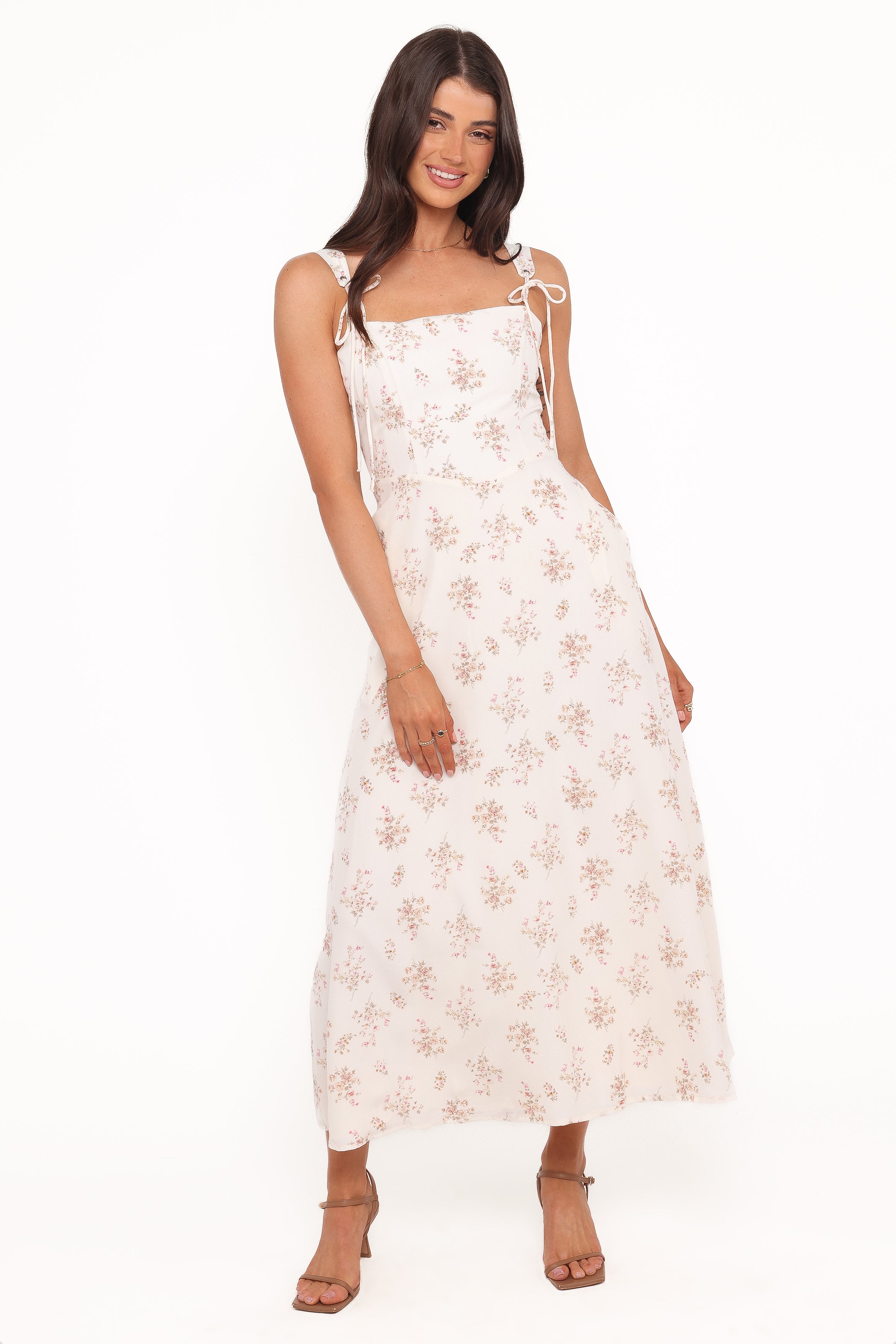 Petal and Pup USA DRESSES Clarissa Midi Dress - White Floral