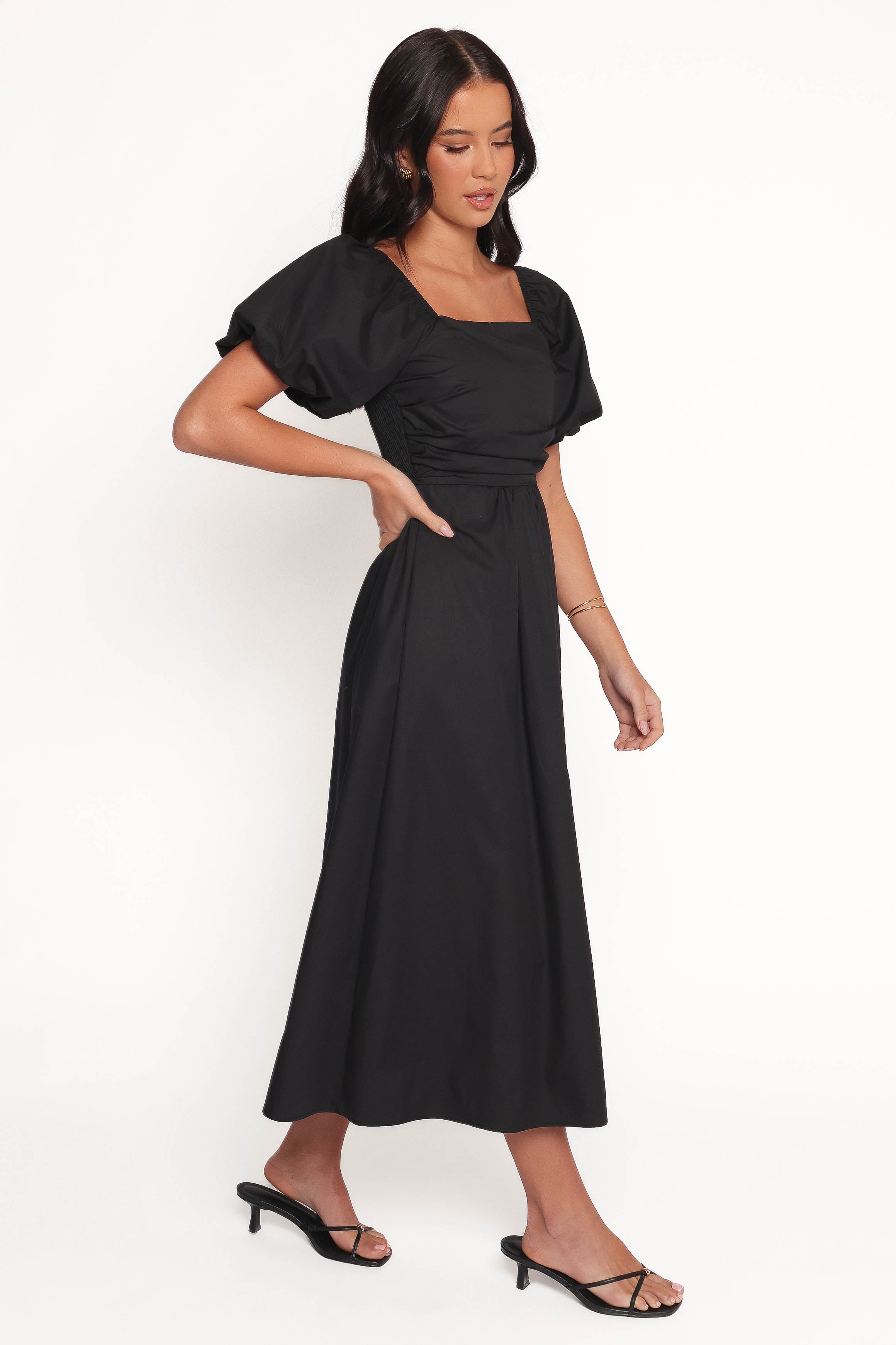 Petal and Pup USA DRESSES Clo Puff Sleeve Midi Dress - Black