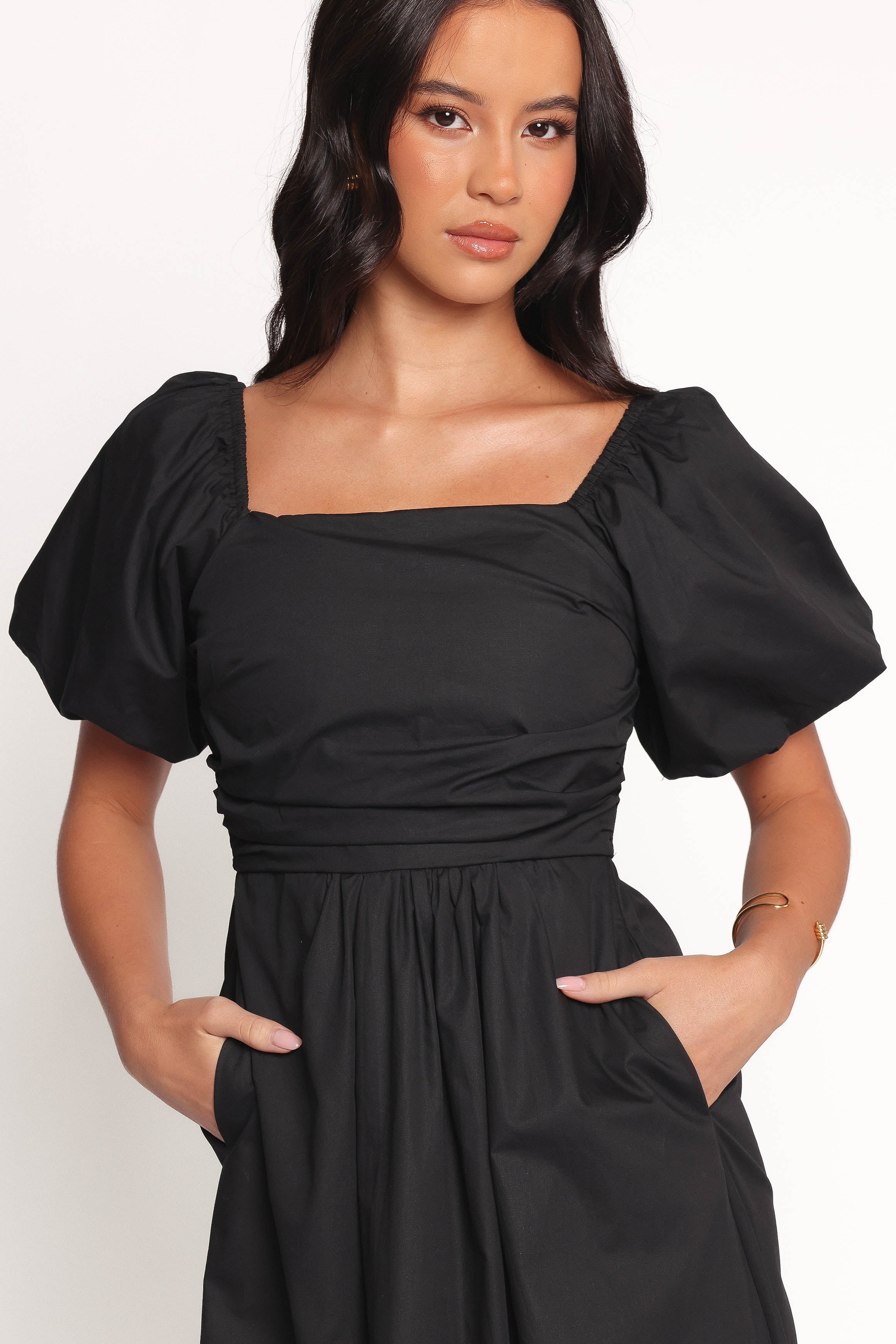 Petal and Pup USA DRESSES Clo Puff Sleeve Midi Dress - Black