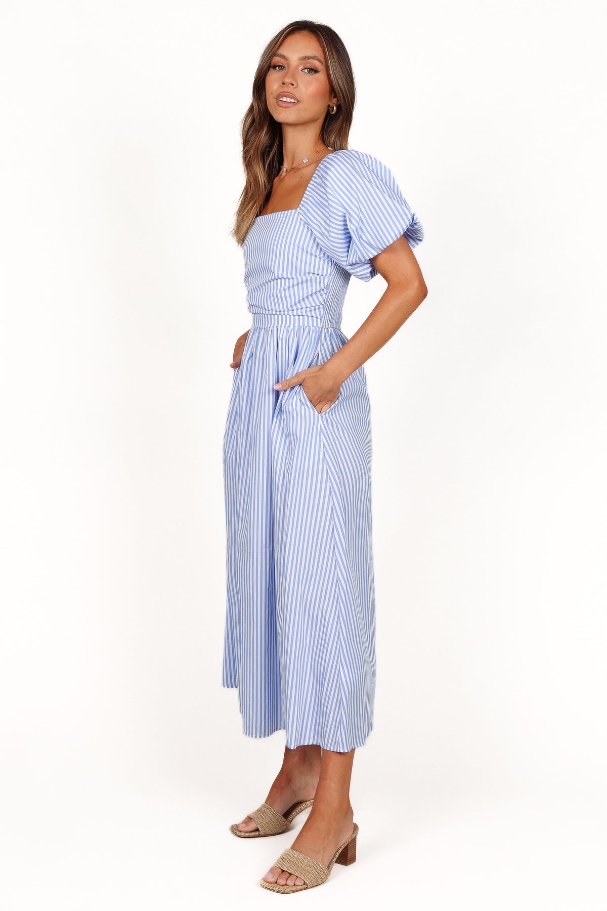 clo puff sleeve midi dress Clo Puff Sleeve Midi Dress