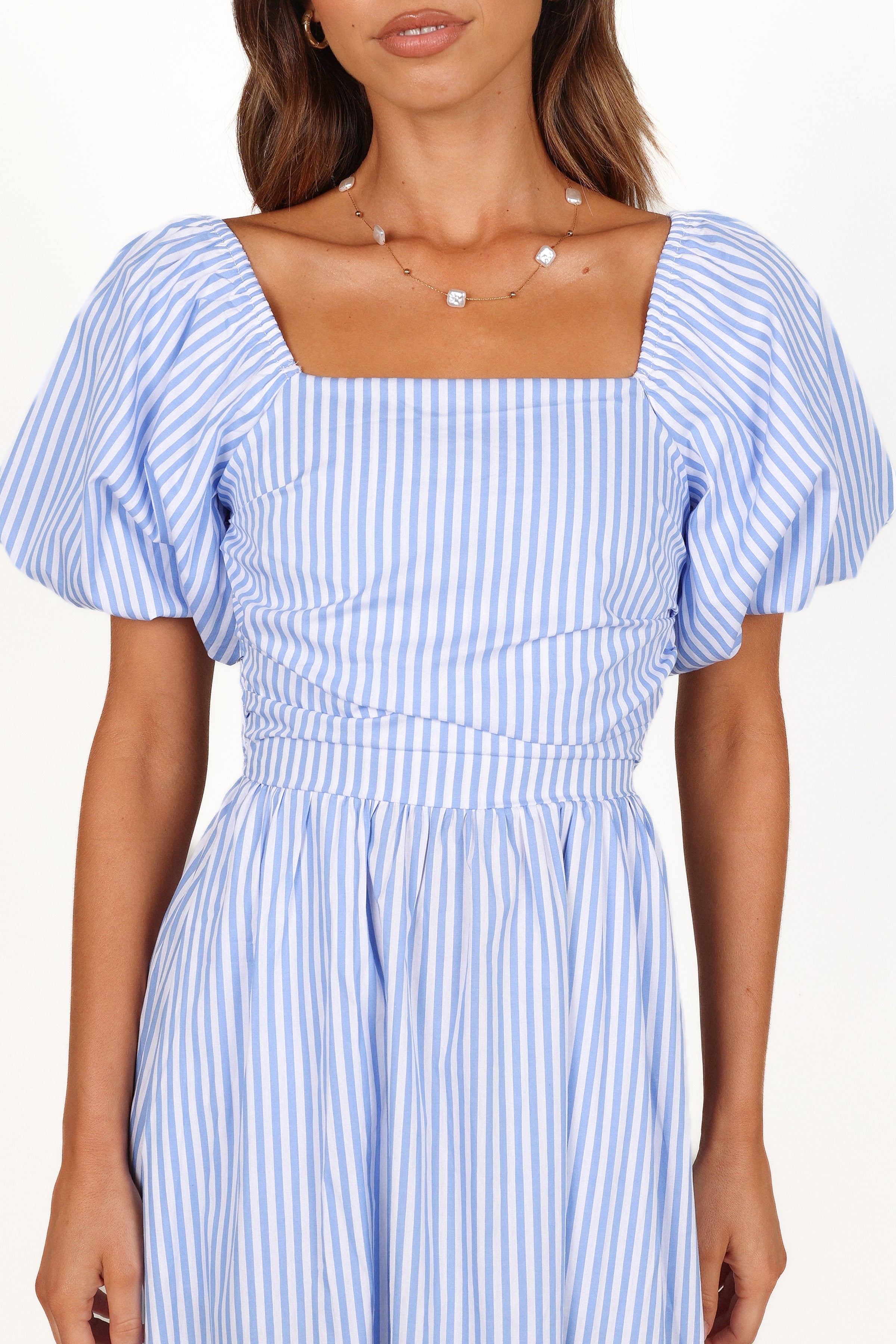 Petal and Pup USA DRESSES Clo Puff Sleeve Midi Dress - Blue Stripe
