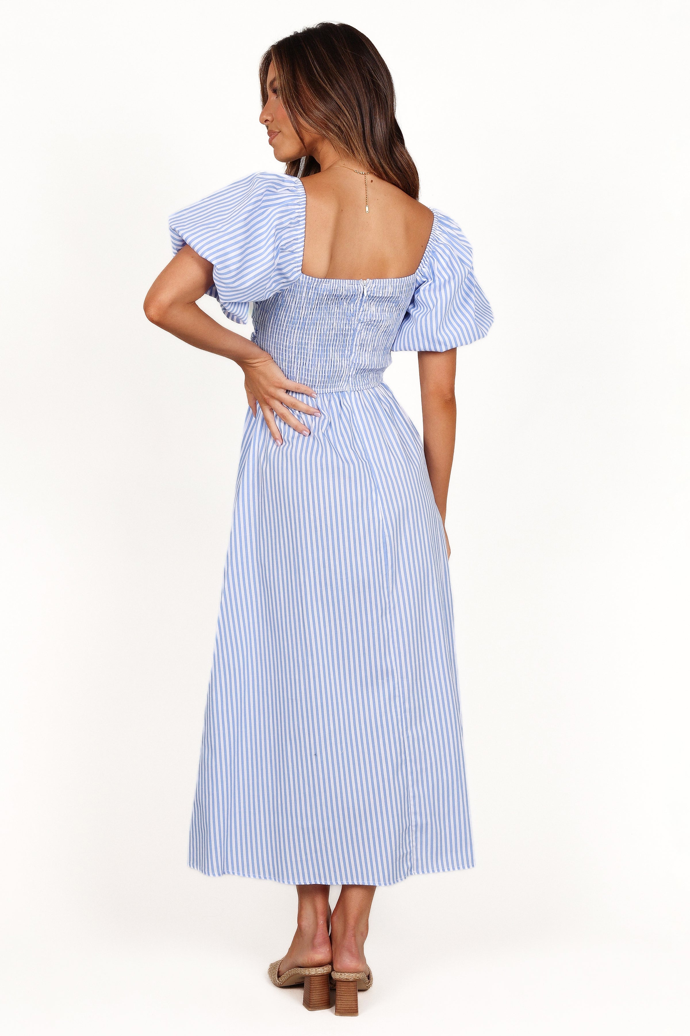 Petal and Pup USA DRESSES Clo Puff Sleeve Midi Dress - Blue Stripe