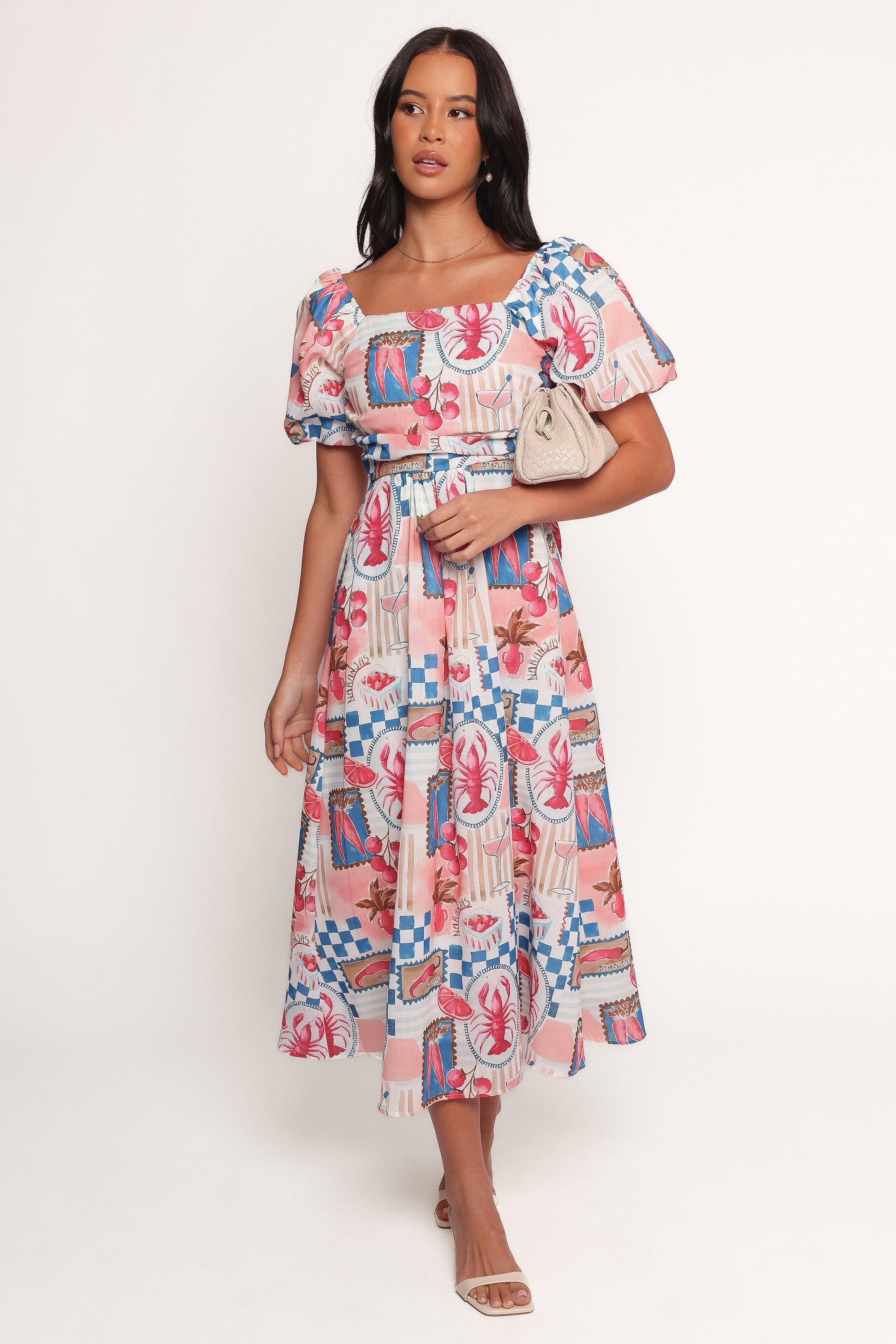 Clo Puff Sleeve Midi Dress - Pink Blue | Petal & Pup USA Clo Puff Sleeve Midi Dress - Pink Blue | Petal & Pup USA