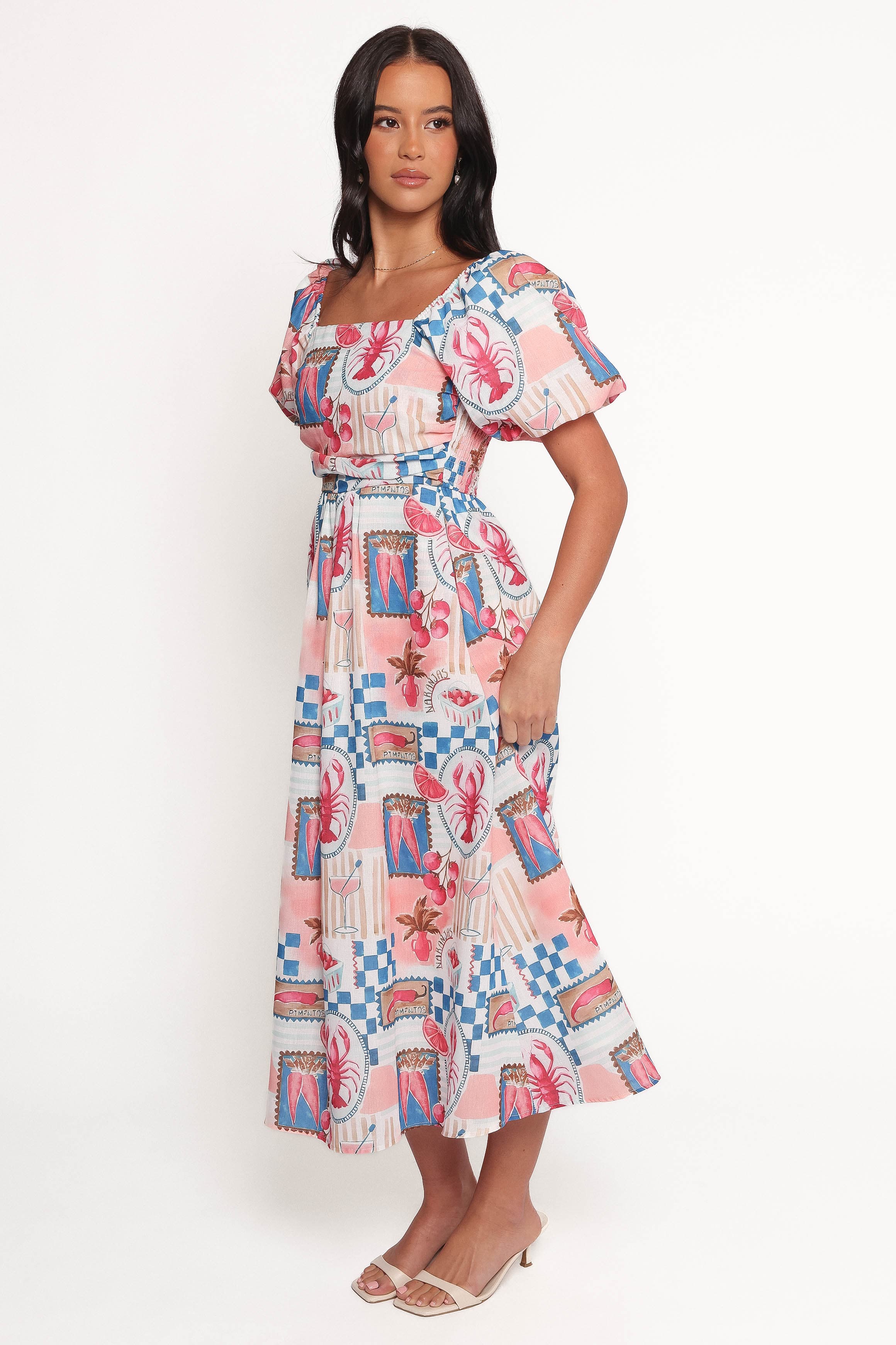 Petal and Pup USA DRESSES Clo Puff Sleeve Midi Dress - Pink Blue (Hold for Amazon)