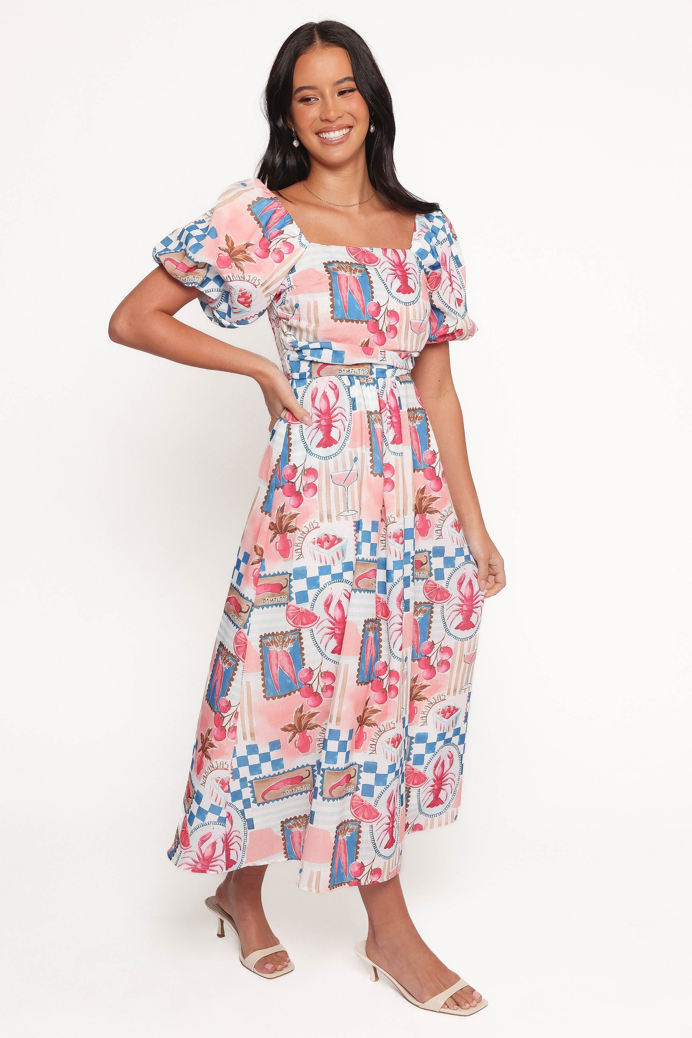 Clo Puff Sleeve Midi Dress - Pink Blue | Petal & Pup USA