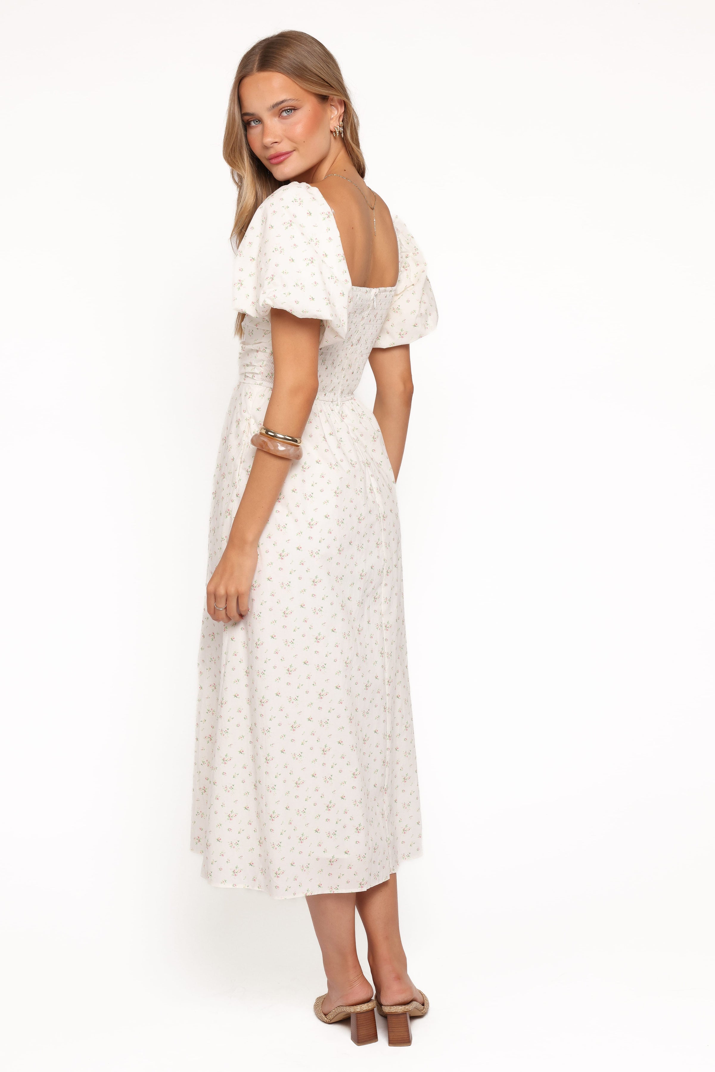 Petal and Pup USA DRESSES Clo Puff Sleeve Midi Dress - White Betty