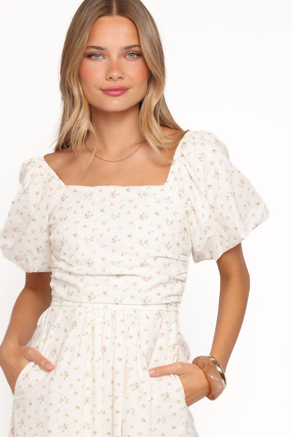 Petal and Pup USA DRESSES Clo Puff Sleeve Midi Dress - White Betty