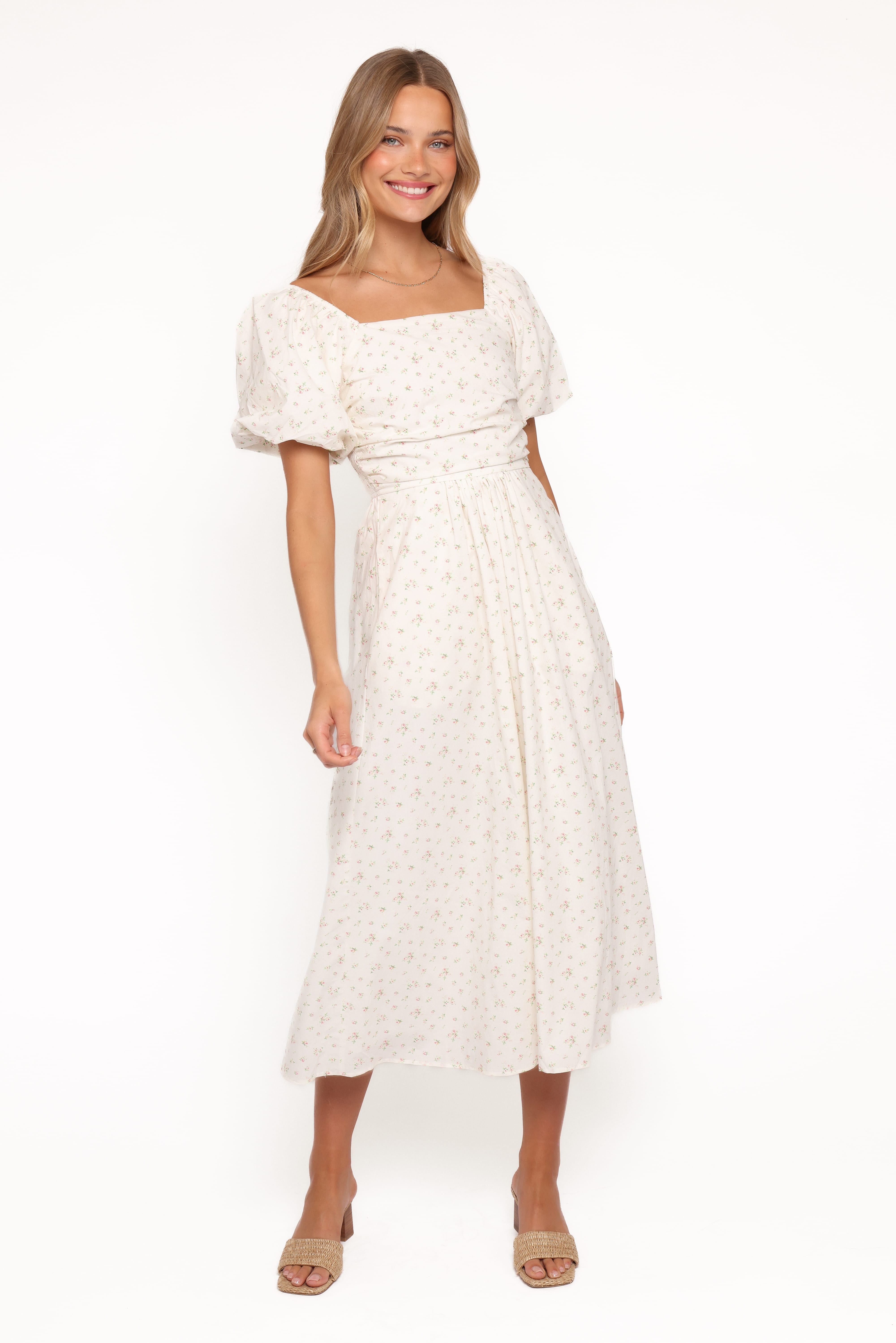 Petal and Pup USA DRESSES Clo Puff Sleeve Midi Dress - White Betty