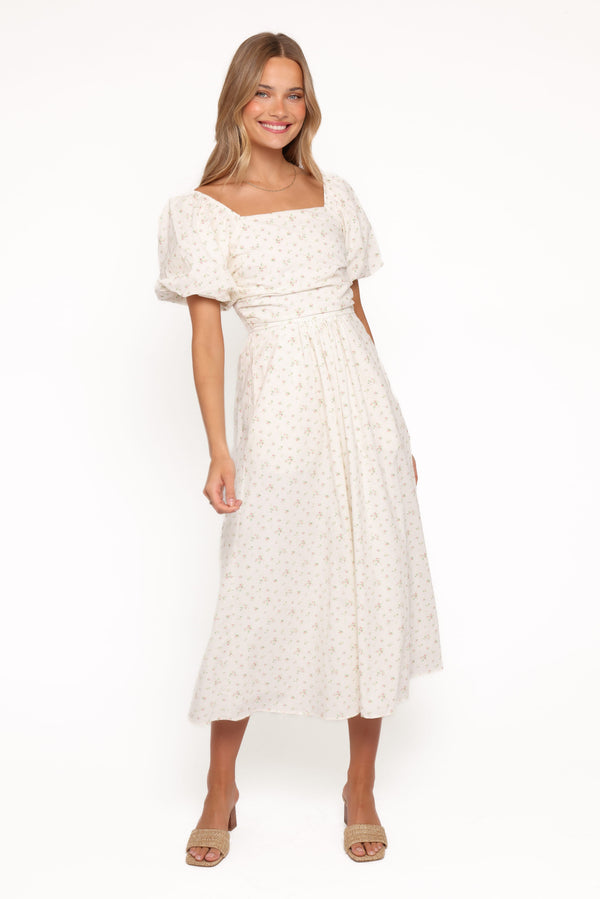 Petal and Pup USA DRESSES Clo Puff Sleeve Midi Dress - White Betty