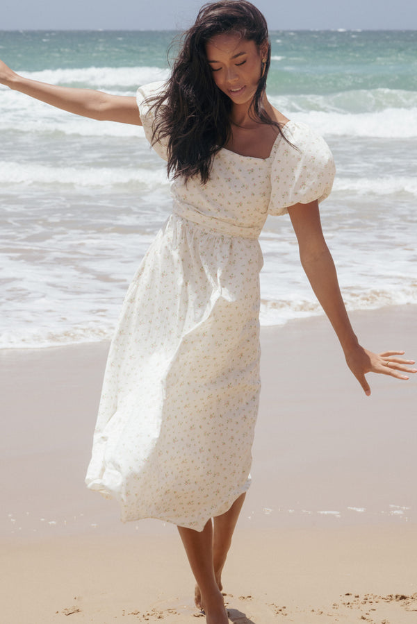 Petal and Pup USA DRESSES Clo Puff Sleeve Midi Dress - White Betty