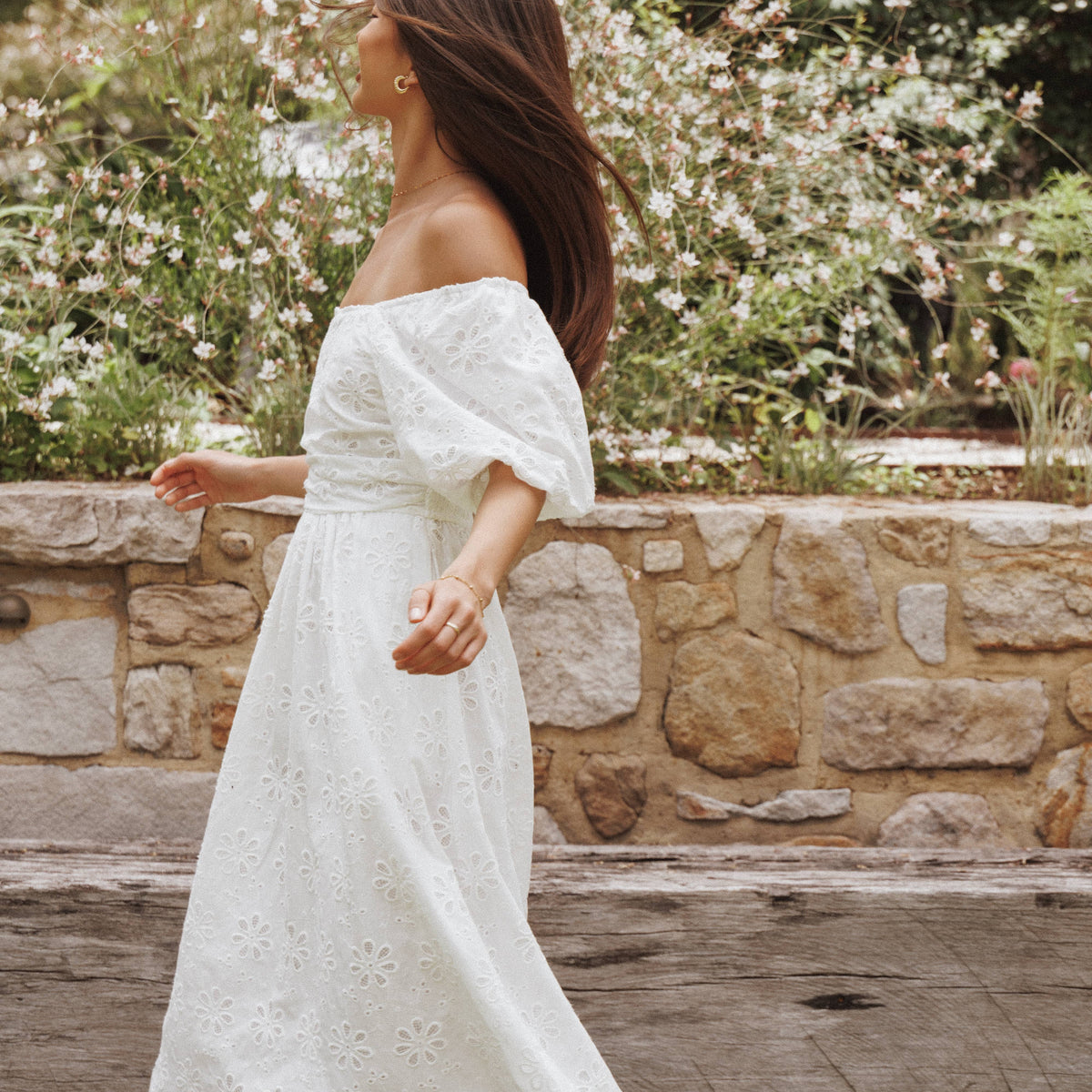 Clo Puff Sleeve Midi Dress - White Broderie | Petal & Pup USA