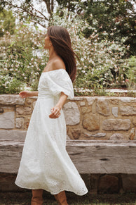 Petal and Pup USA DRESSES Clo Puff Sleeve Midi Dress - White Broderie