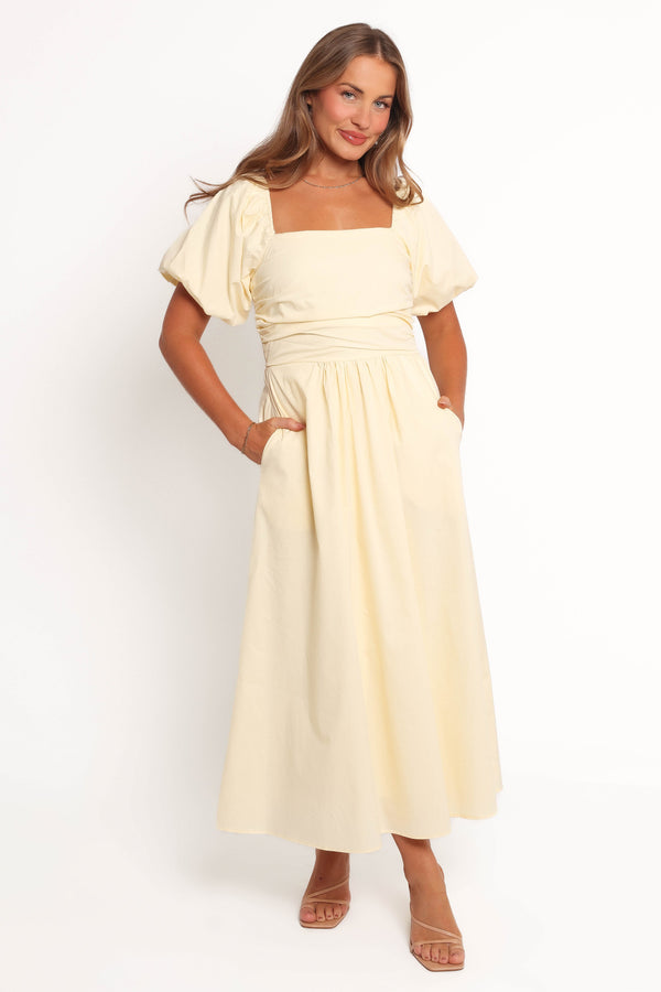 Clo Puff Sleeve Midi Dress - Blue Stripe | Petal & Pup USA Clo Puff Sleeve Midi Dress - Blue Stripe | Petal & Pup USA