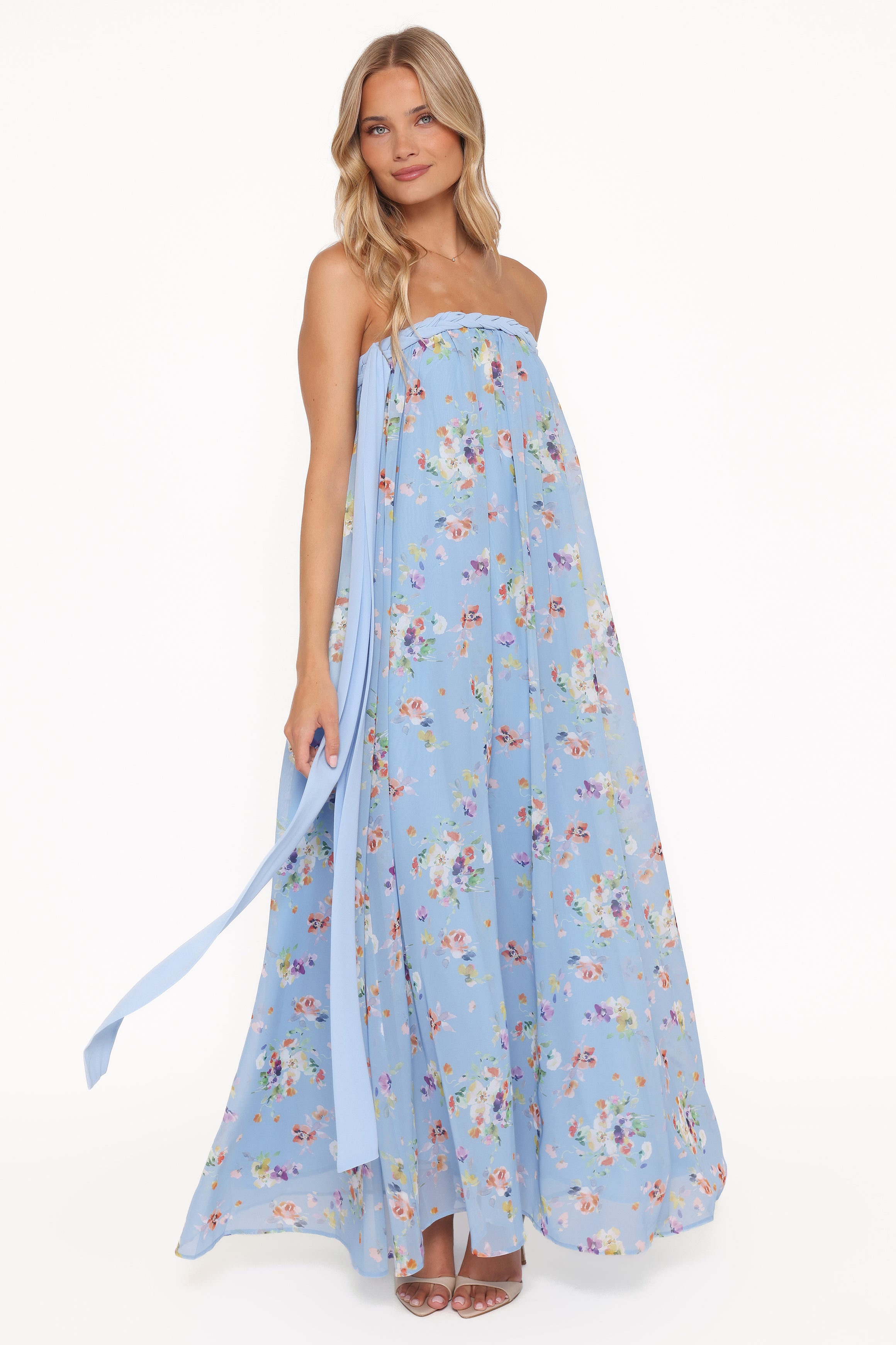 Petal and Pup USA DRESSES Codie Off Shoulder Maxi Dress - Cornflower Blue Floral