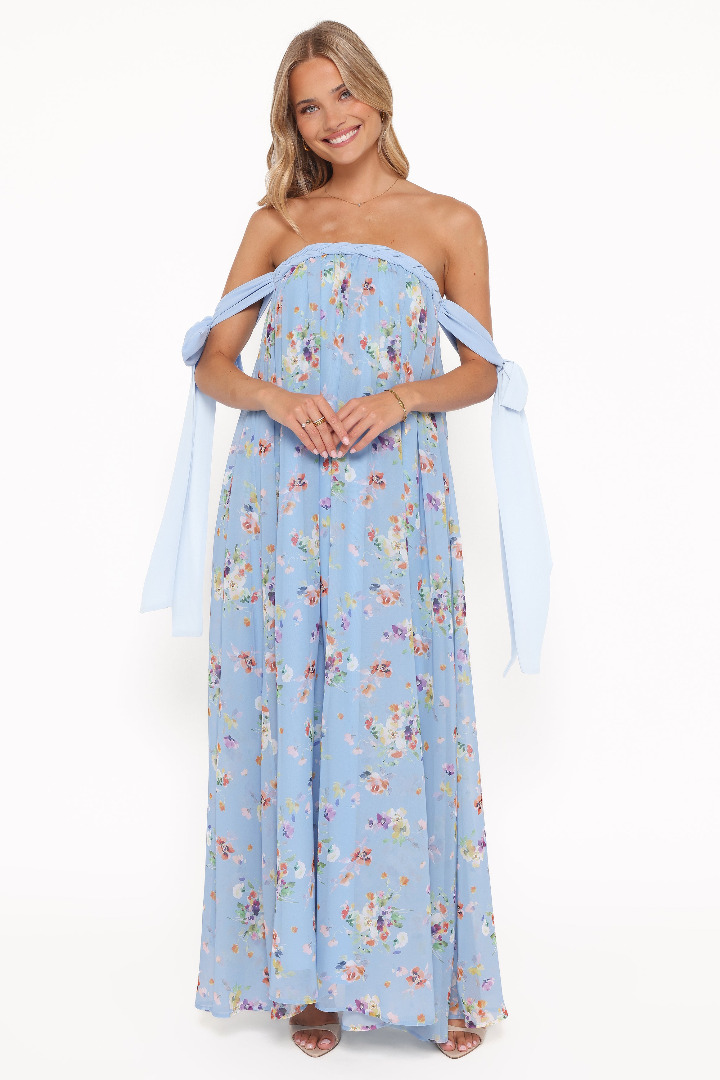 Petal and Pup USA DRESSES Codie Off Shoulder Maxi Dress - Cornflower Blue Floral