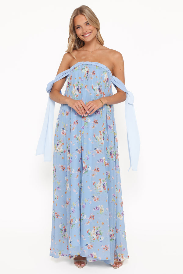 Petal and Pup USA DRESSES Codie Off Shoulder Maxi Dress - Cornflower Blue Floral