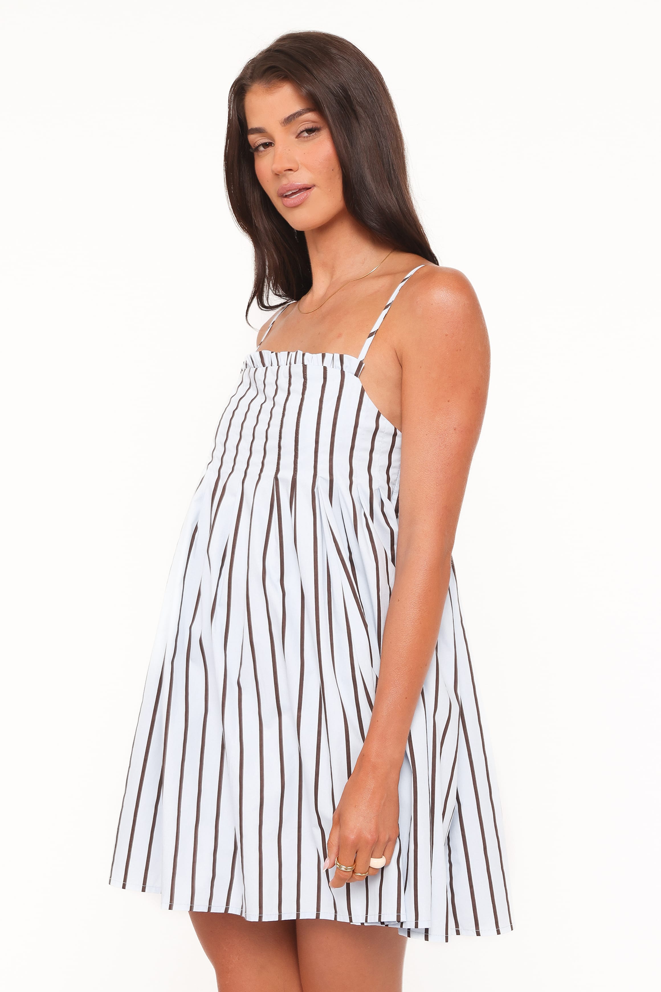 Petal and Pup USA DRESSES Cole Mini Dress - Blue/Brown Stripe
