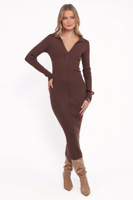 Petal and Pup USA DRESSES Collins Long Sleeve Midi Dress - Chocolate