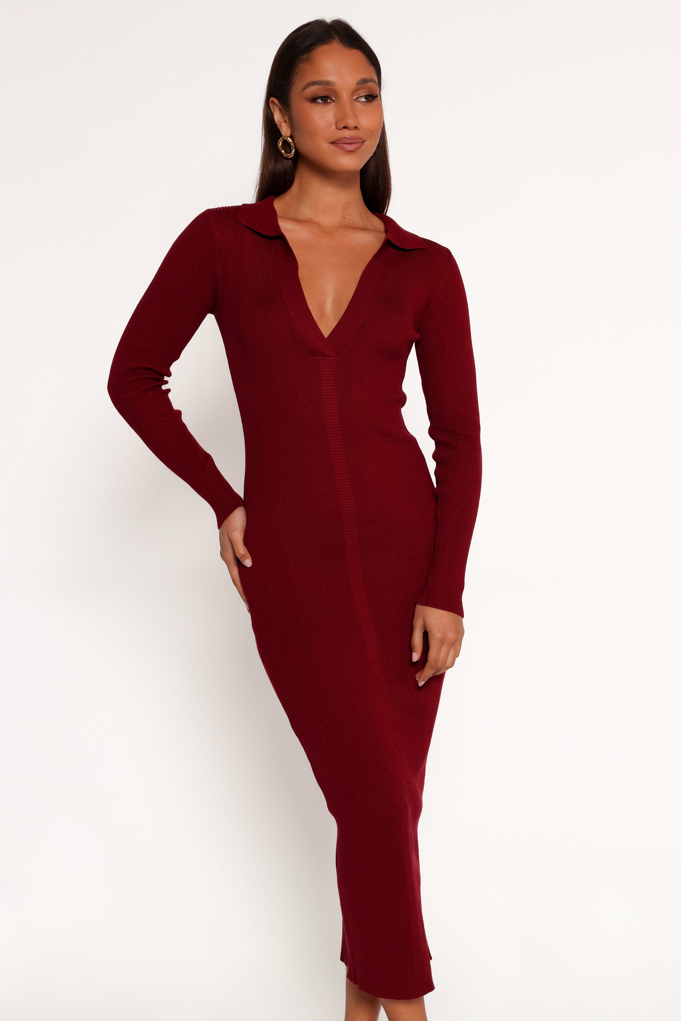 Petal and Pup USA DRESSES Collins Long Sleeve Midi Dress - Wine