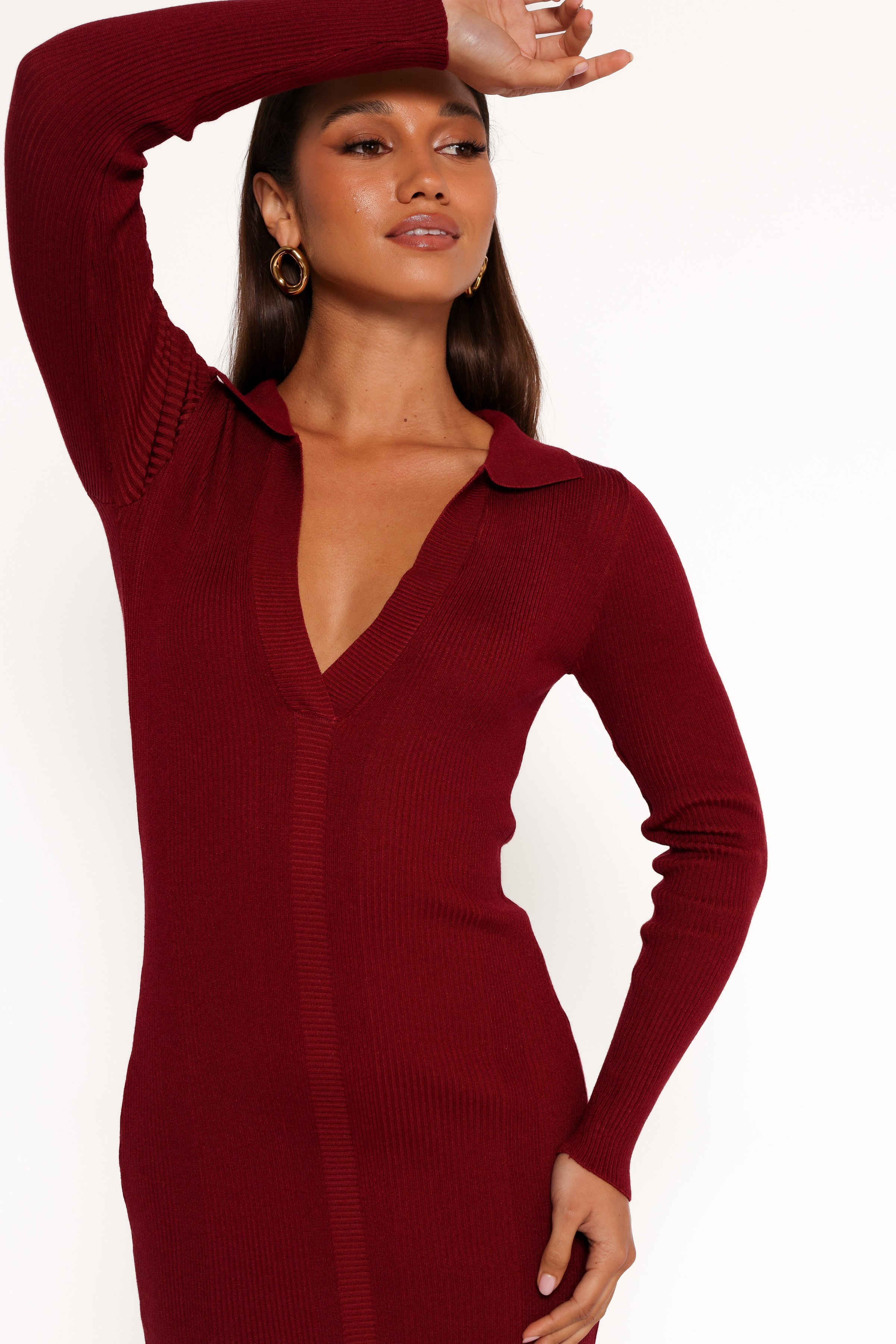 Petal and Pup USA DRESSES Collins Long Sleeve Midi Dress - Wine