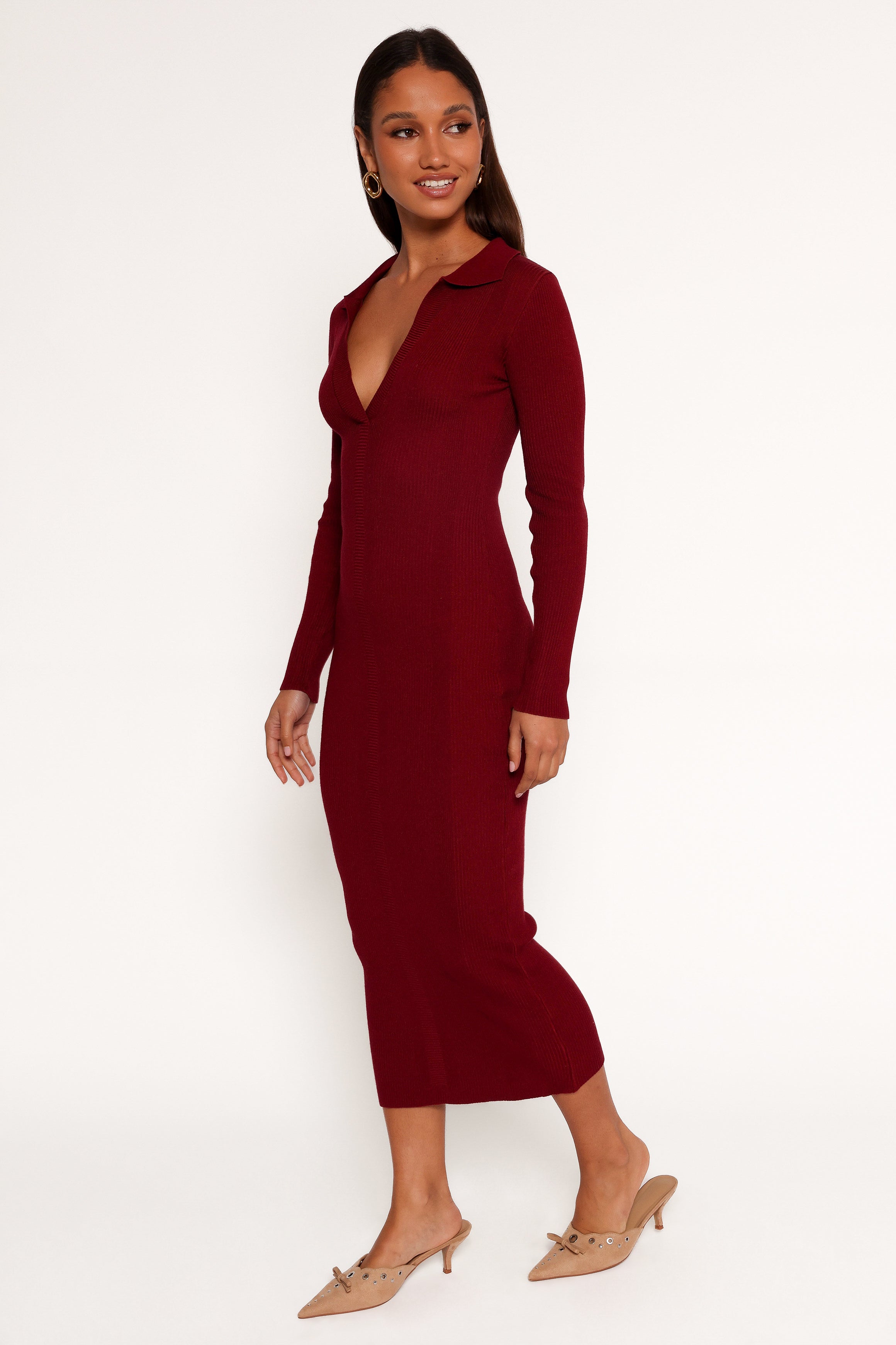 Petal and Pup USA DRESSES Collins Long Sleeve Midi Dress - Wine